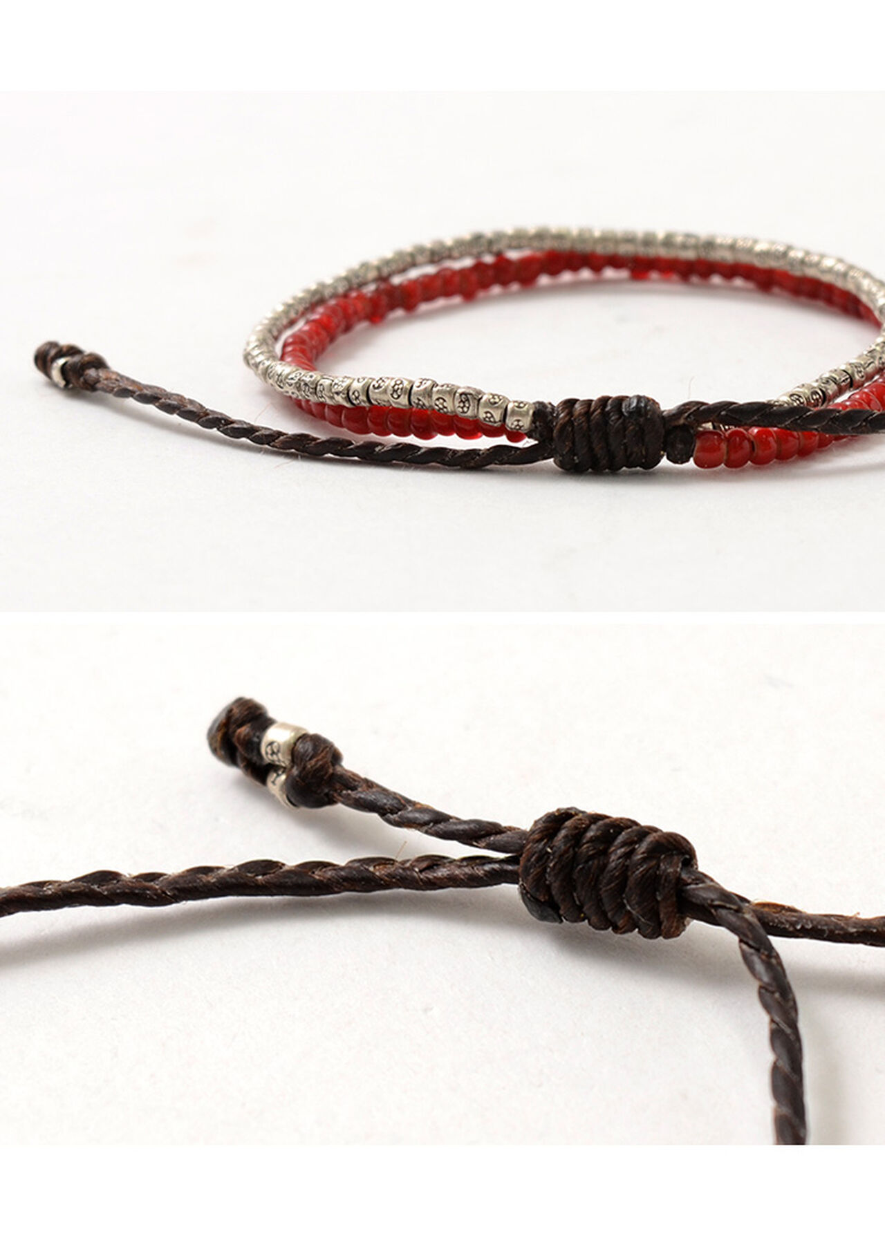 Two strands waxed cord anklet (white heart/silver),, large image number 6