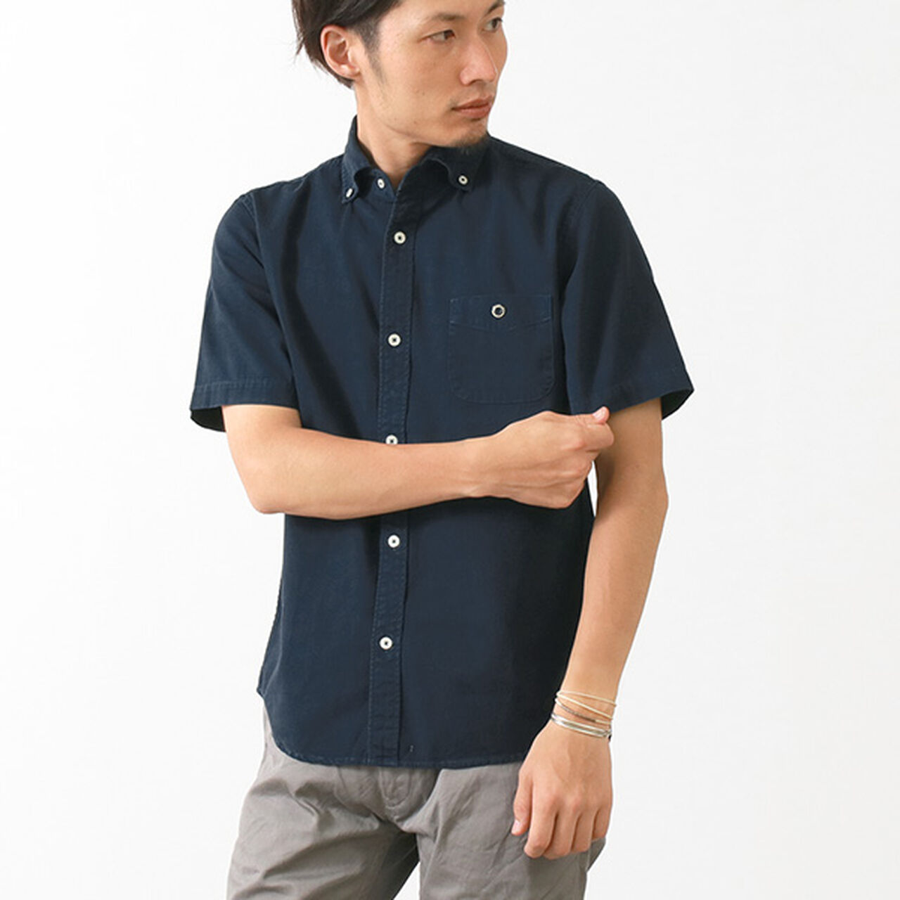BR-5266 Ox S/S button-down shirt,Navy, large image number 0