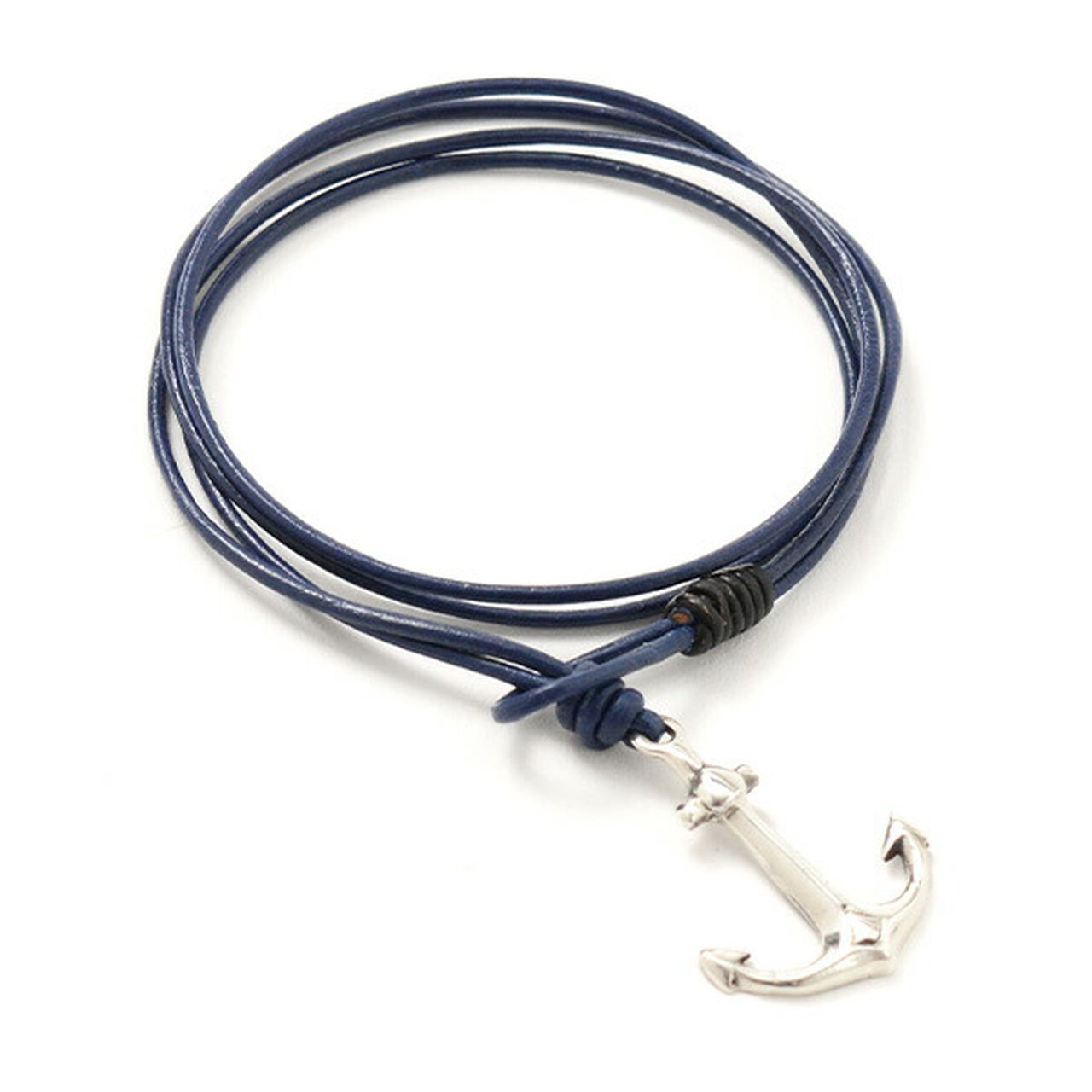 Anchor Leather Wrap Bracelet / Silver,Navy, large image number 0