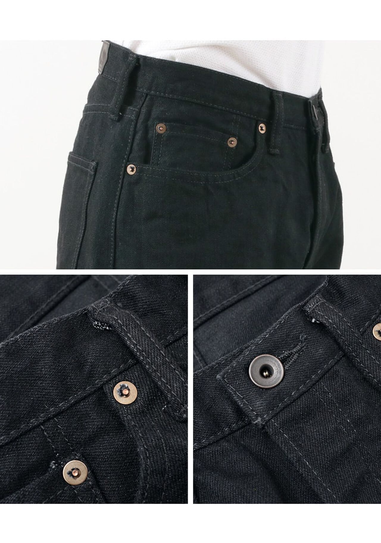 Black denim tapered 5P trousers,, large image number 7