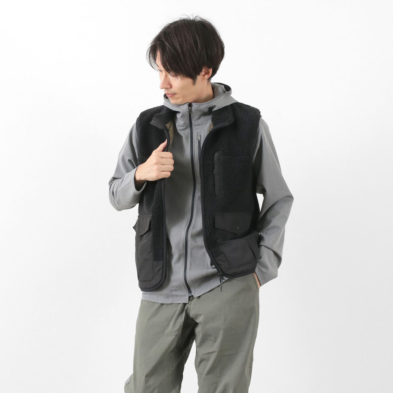 Boa Fleece Vest,Black, large image number 0