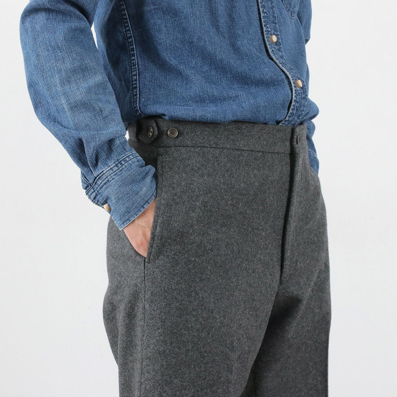 Wool Melton Tapered Trousers,, large image number 7