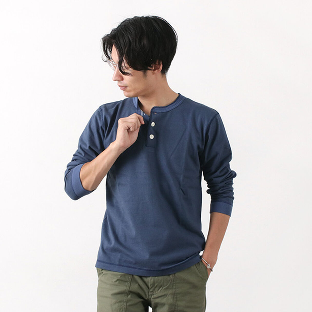 BR-3044 Small Knitted Henley Neck L/S T-shirt,Navy, large image number 0
