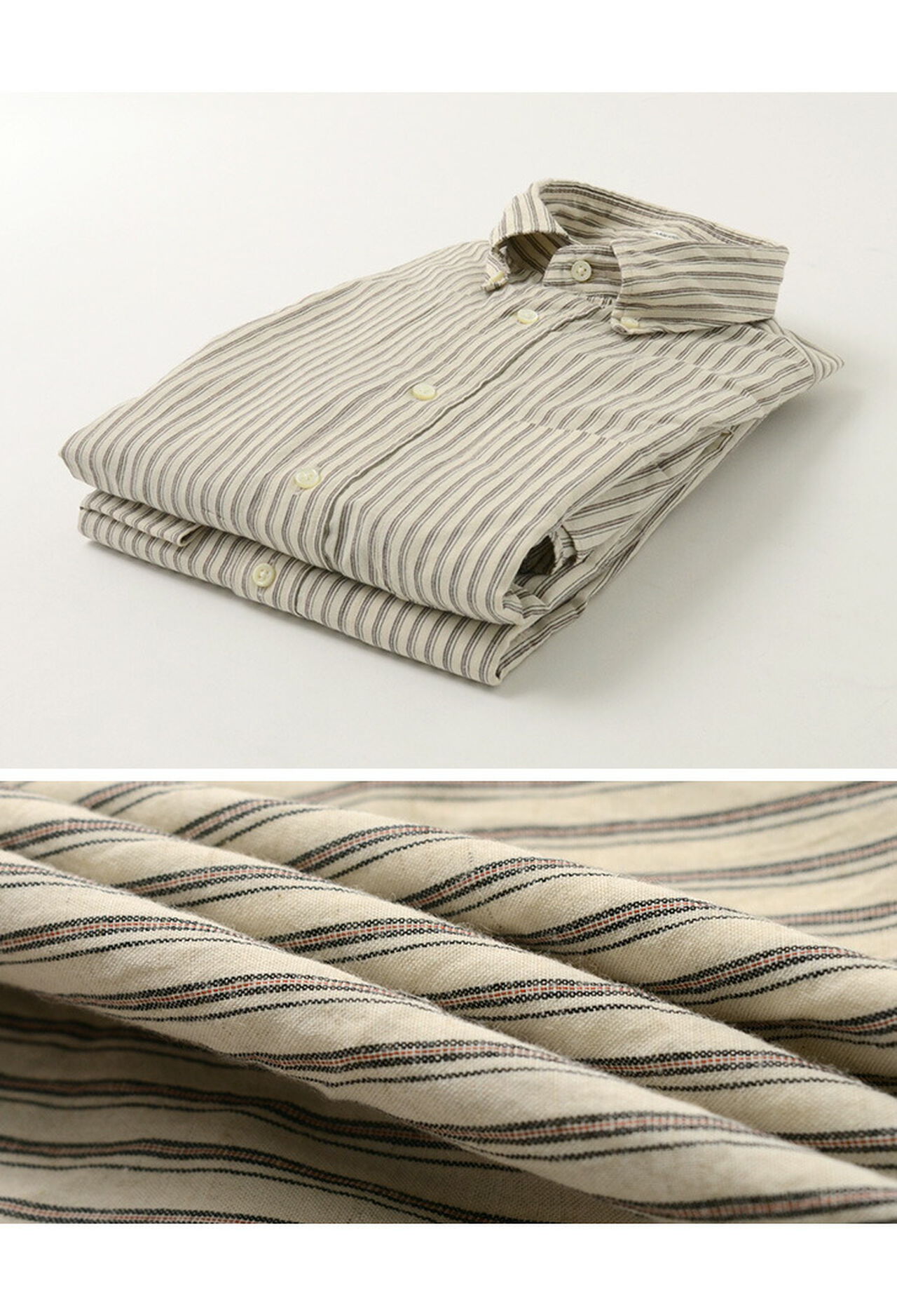 Cotton Linen Stripe Button Down Shirt,, large image number 3