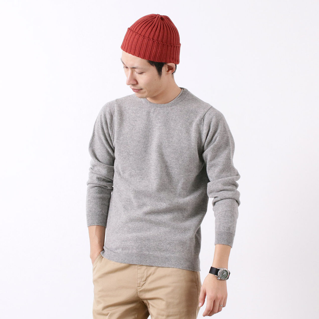 Lambswool crew neck knit,Flannel, large image number 0