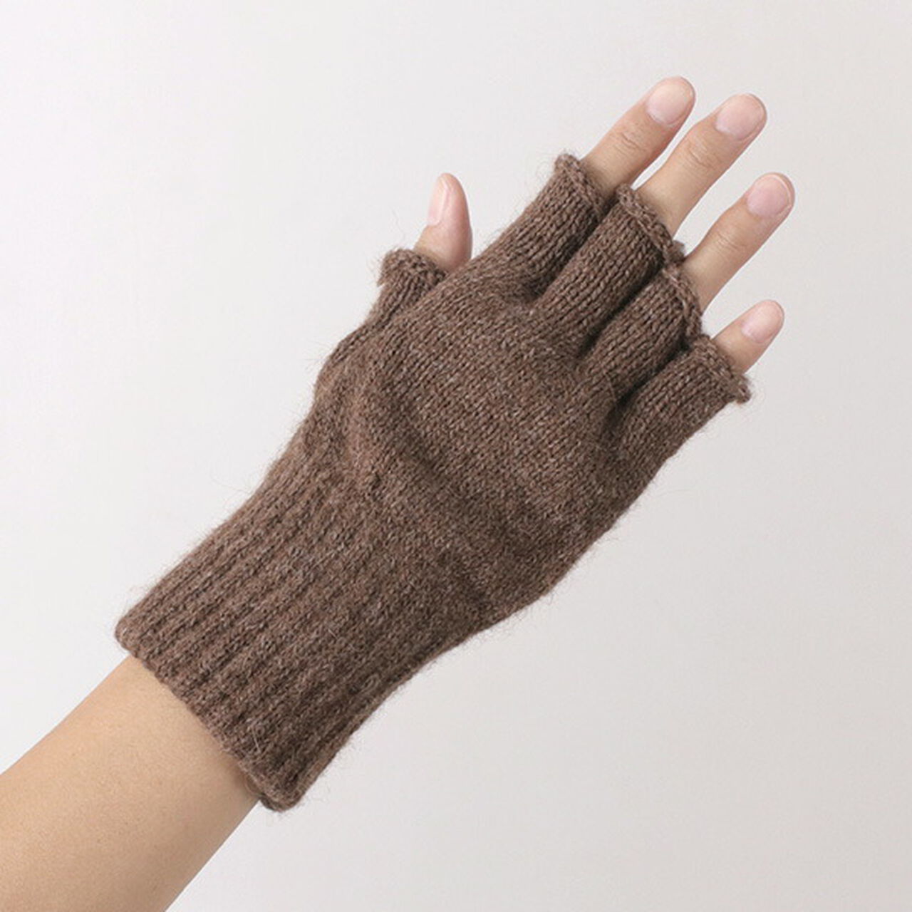 Alpaca fingerless knitted glove,Brown, large image number 0