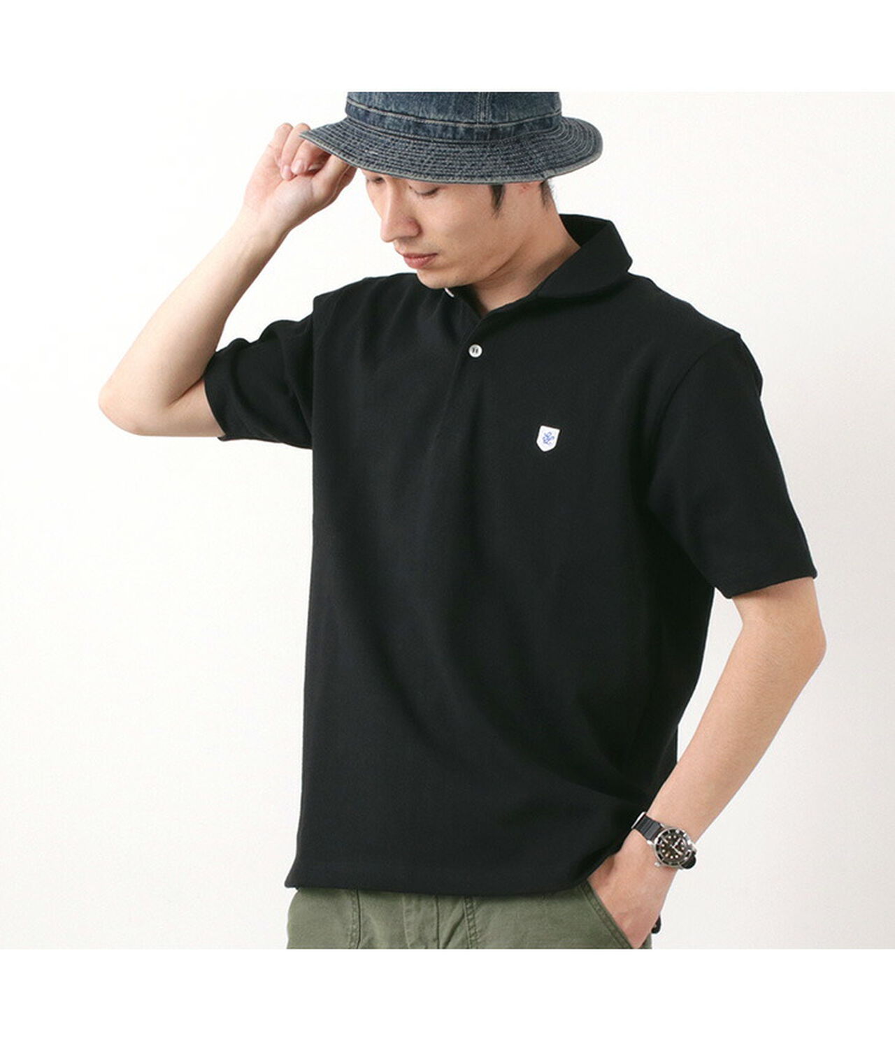 Plain Heavy Jersey Round Collar Polo Shirt,, large image number 3