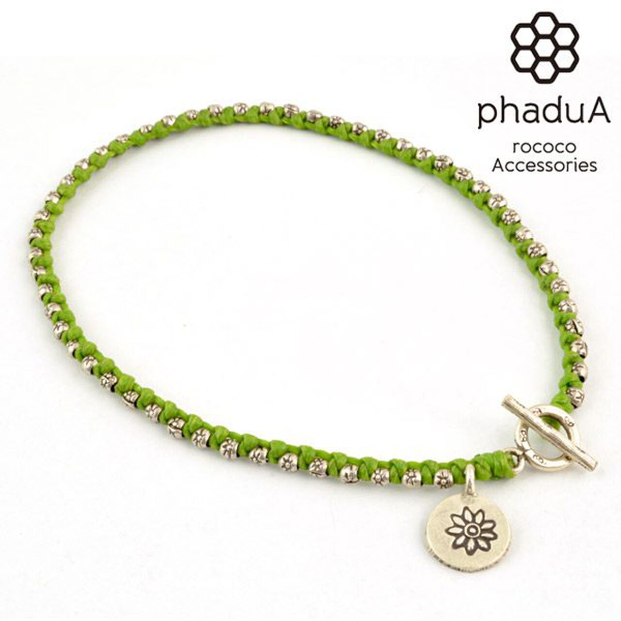 Wax cord silver series anklet,Green, large image number 0
