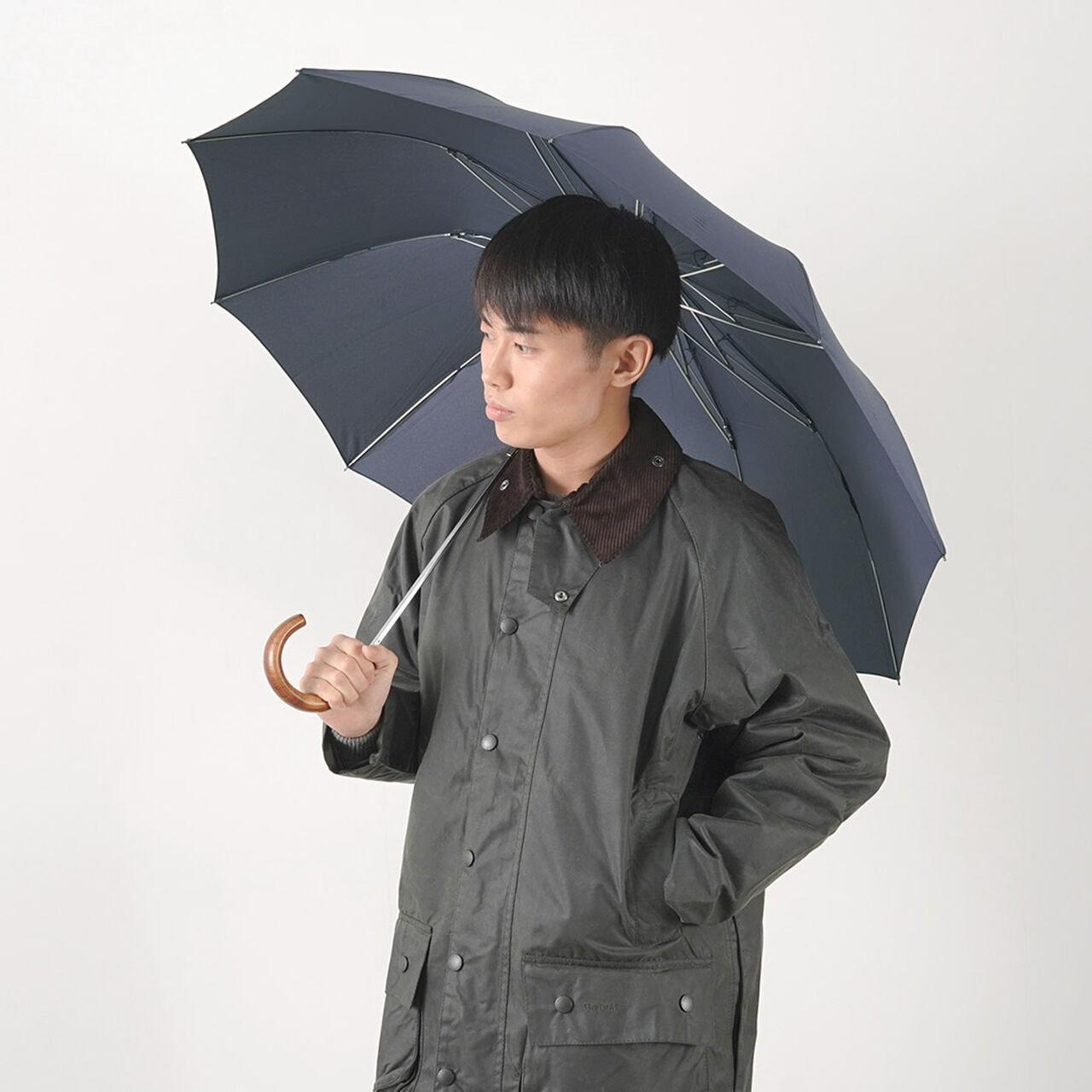 Maple Handle Folding Umbrella for Rain / Solid Color,, large image number 4