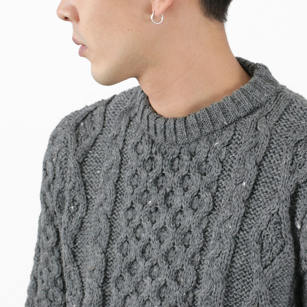 Men's Cable Knit Crew Neck Aran Wool Sweater