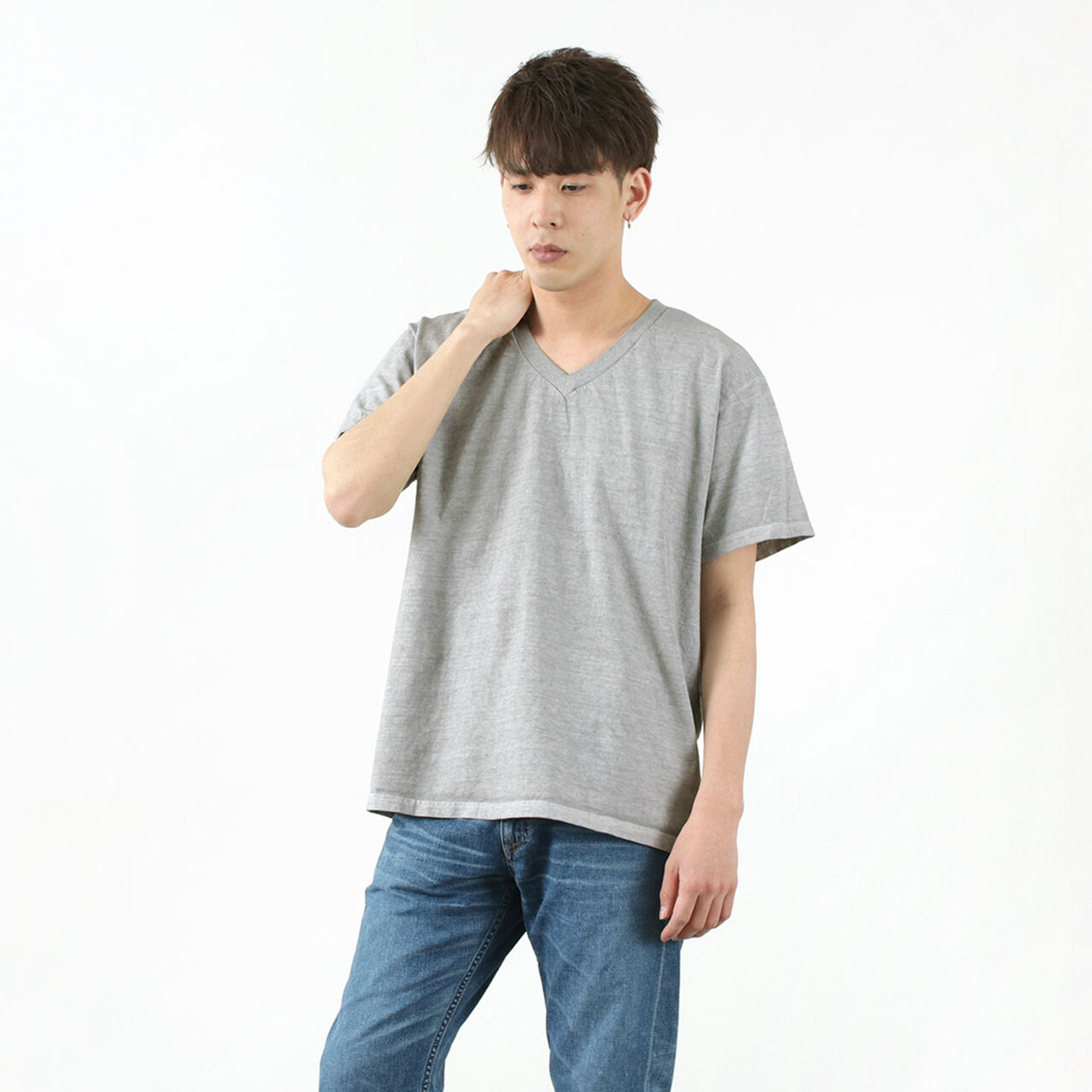 Colour-specific short sleeve V-neck T-shirt,P-Ash, large image number 0