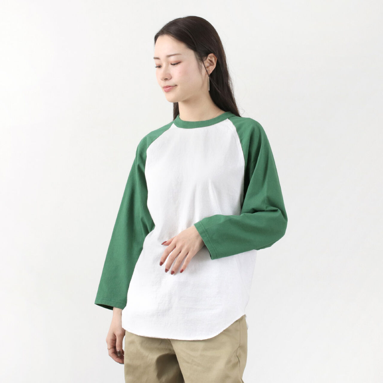 7/10 Sleeve 2 Tone Baseball T-Shirt,White_Glass, large image number 0