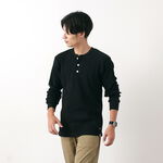 Anti-Bacterial Fabric Waffle Henley Neck Long Sleeve,Black, swatch