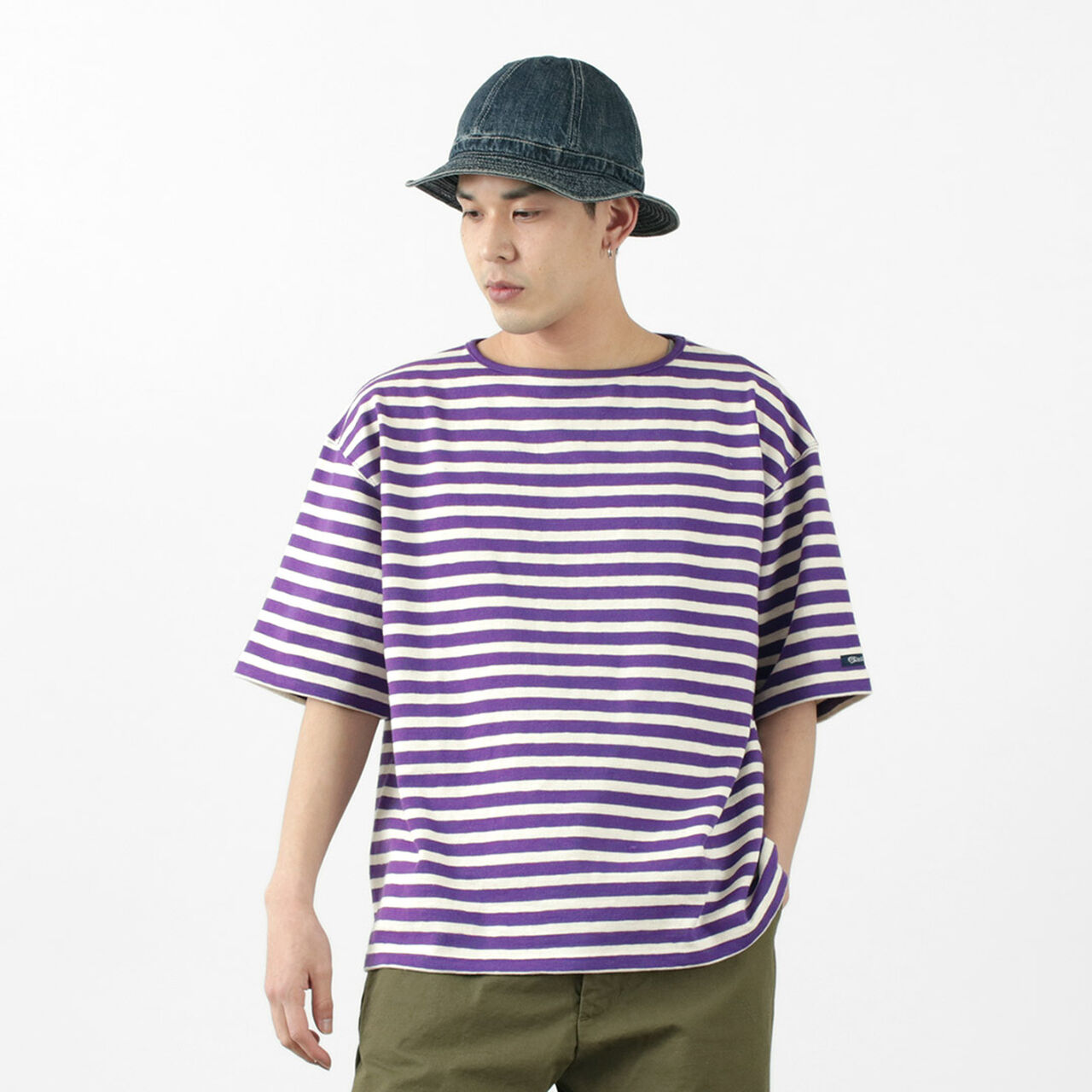 HDCS Big border boat-neck T-shirt,Purple_Natural, large image number 0