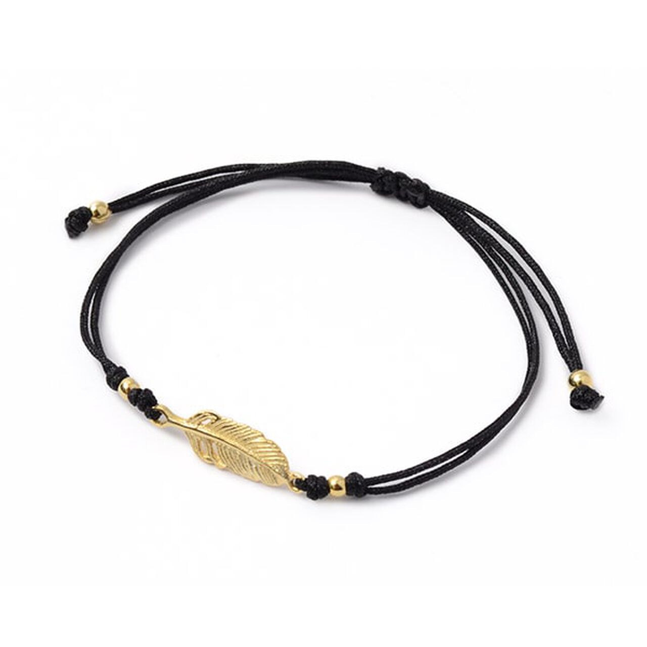 Mini Feather Notched Cord Bracelet,Black_Gold, large image number 0