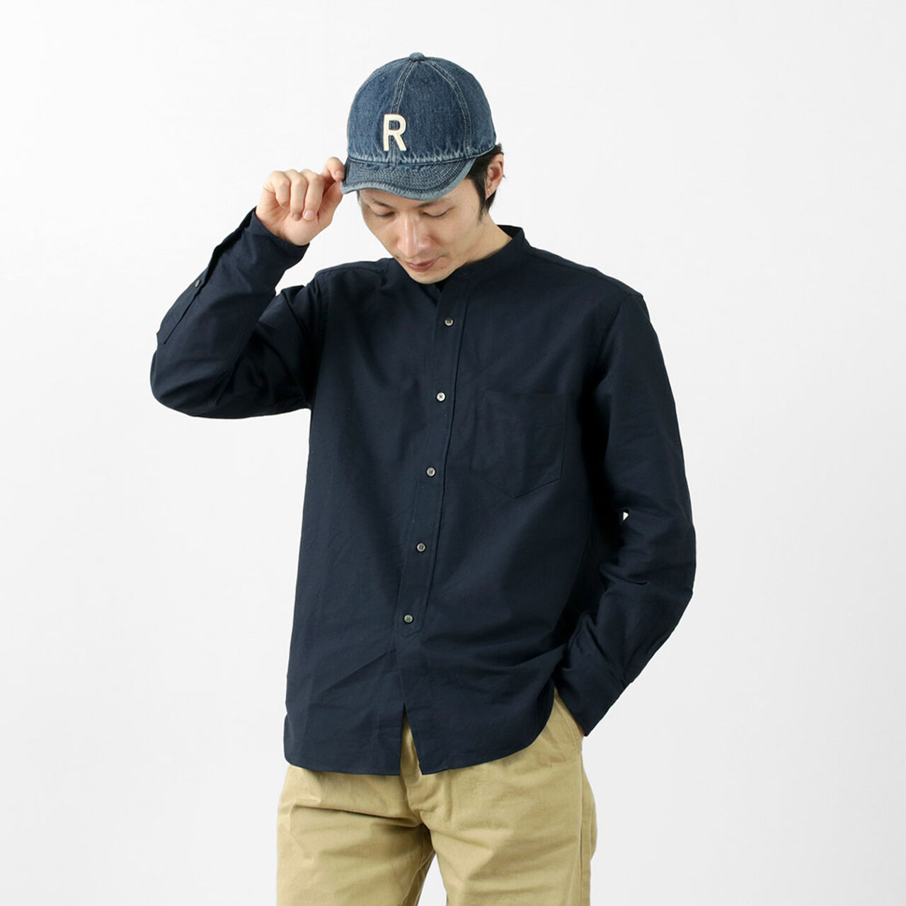 American Ox Band Collar Shirt,Navy, large image number 0