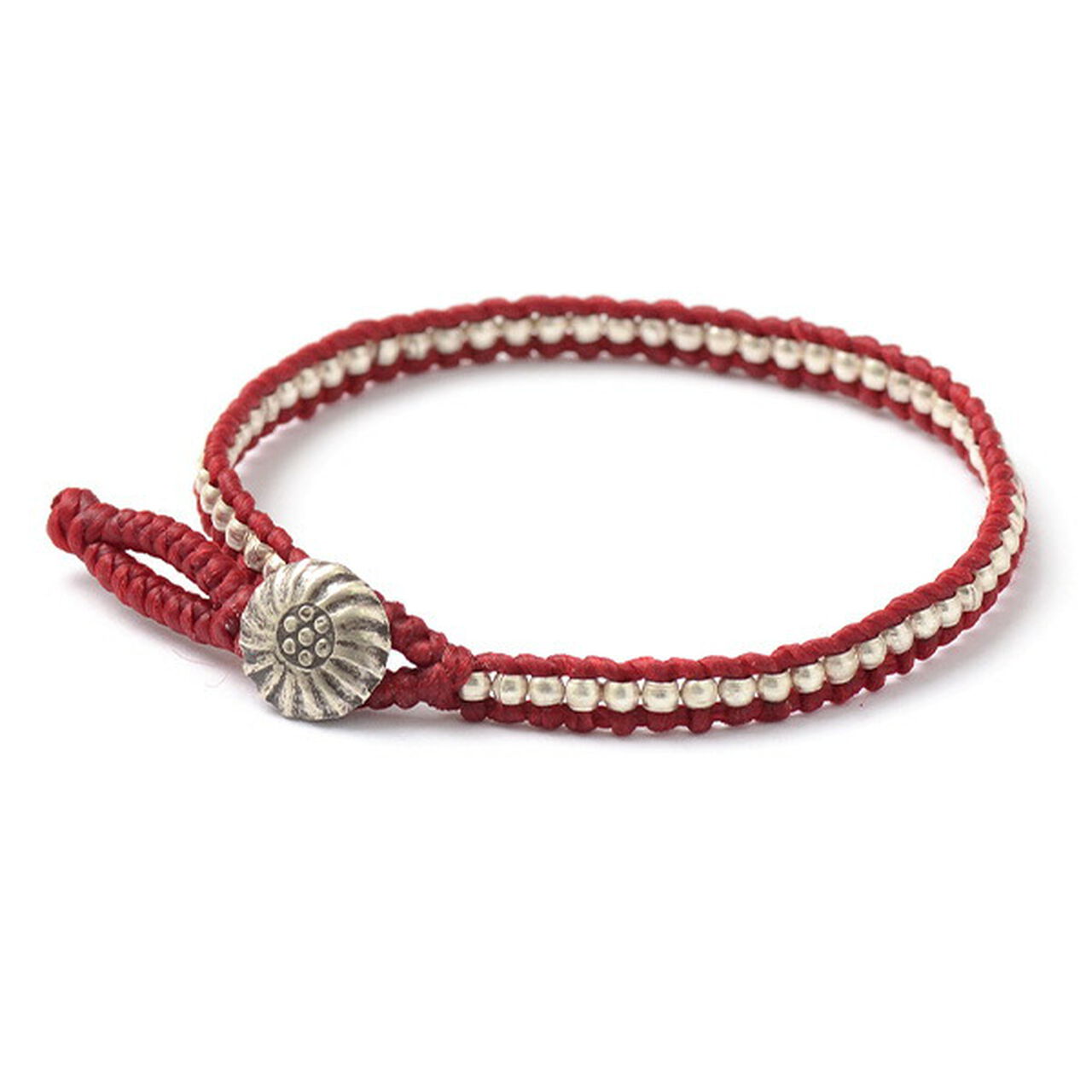 Waxed cord silver single strand concho bracelet,Red, large image number 0