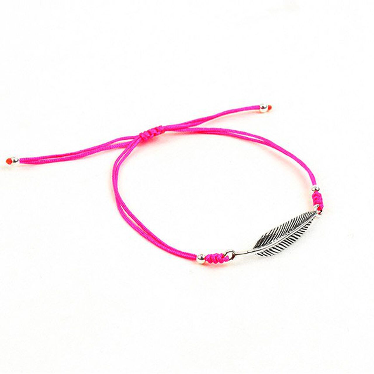 Silver feather knotted cord bracelet,Pink_Silver, large image number 0