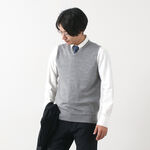 Italian Extra Fine Merino Wool 14GG V-neck Knitted Vest,Grey, swatch