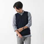 Italian Extra Fine Merino Wool 14GG V-neck Knitted Vest,Navy, swatch