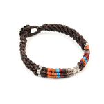 Multi Coloured Braid Wax Cord Bracelet,Brown, swatch