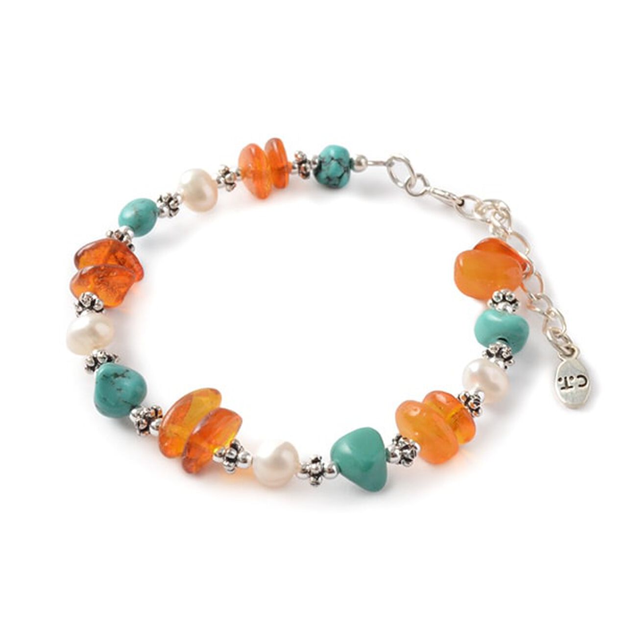 Turquoise Amber Pearl Combi Bracelet,Turquoise_Amber_Pearl, large image number 0