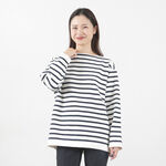 Wave Cotton Basque Knit Boat Neck Pullover,Multi, swatch