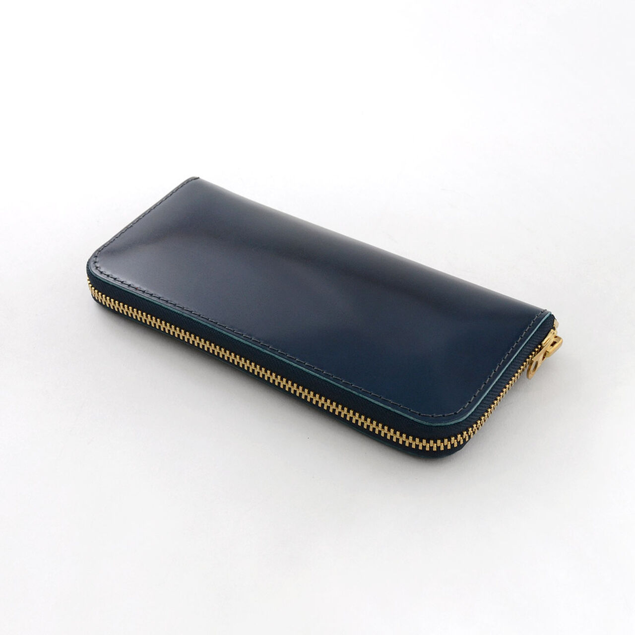 Colour coded cordovan long wallet,Navy_Gold, large image number 0