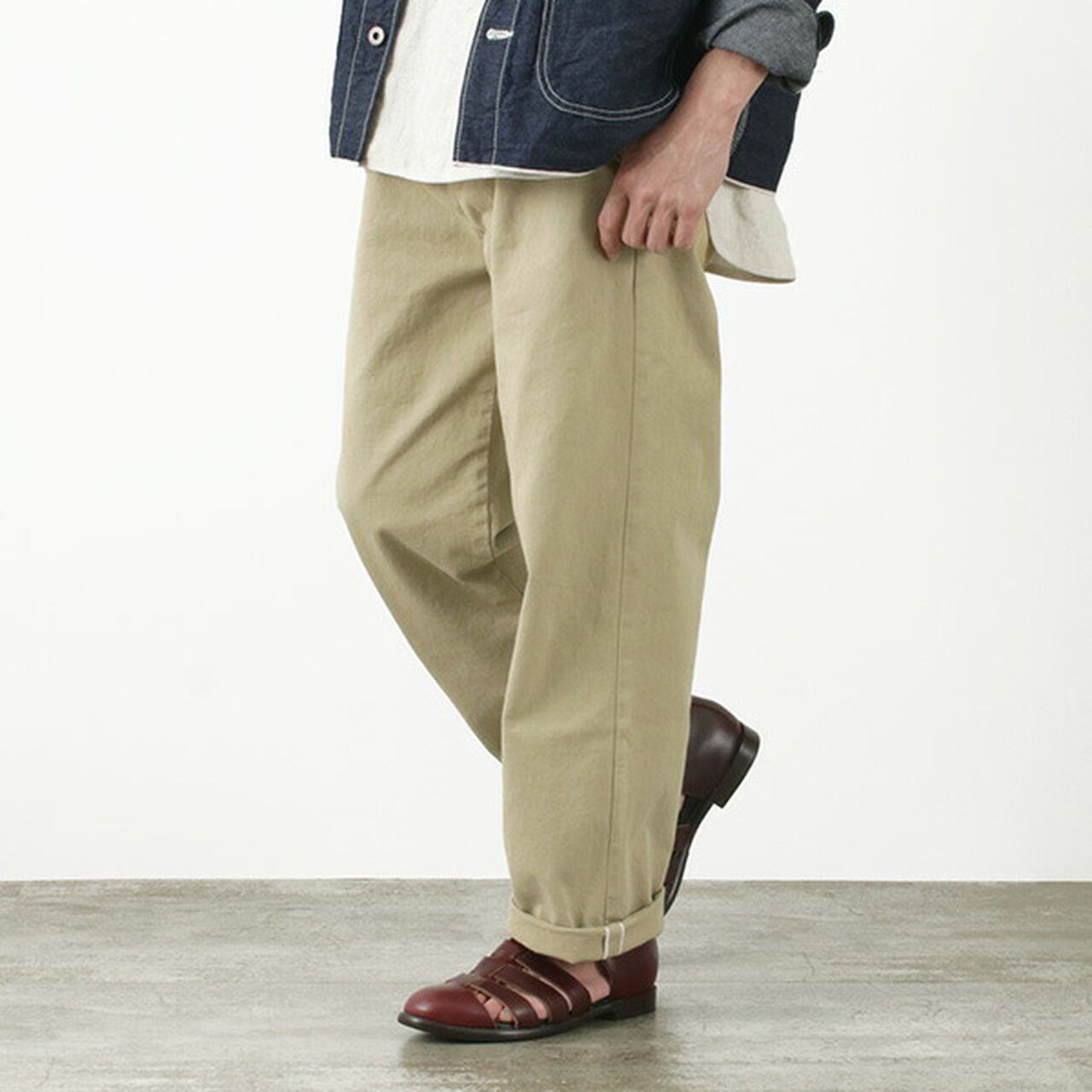 RJB8020 Special order 12oz selvedge chino 1-tuck wide trousers,Beige, large image number 0