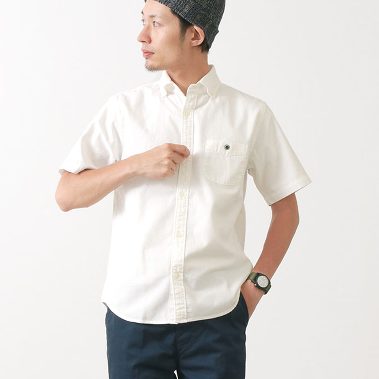 BR-5266 Ox S/S button-down shirt,White, large image number 0