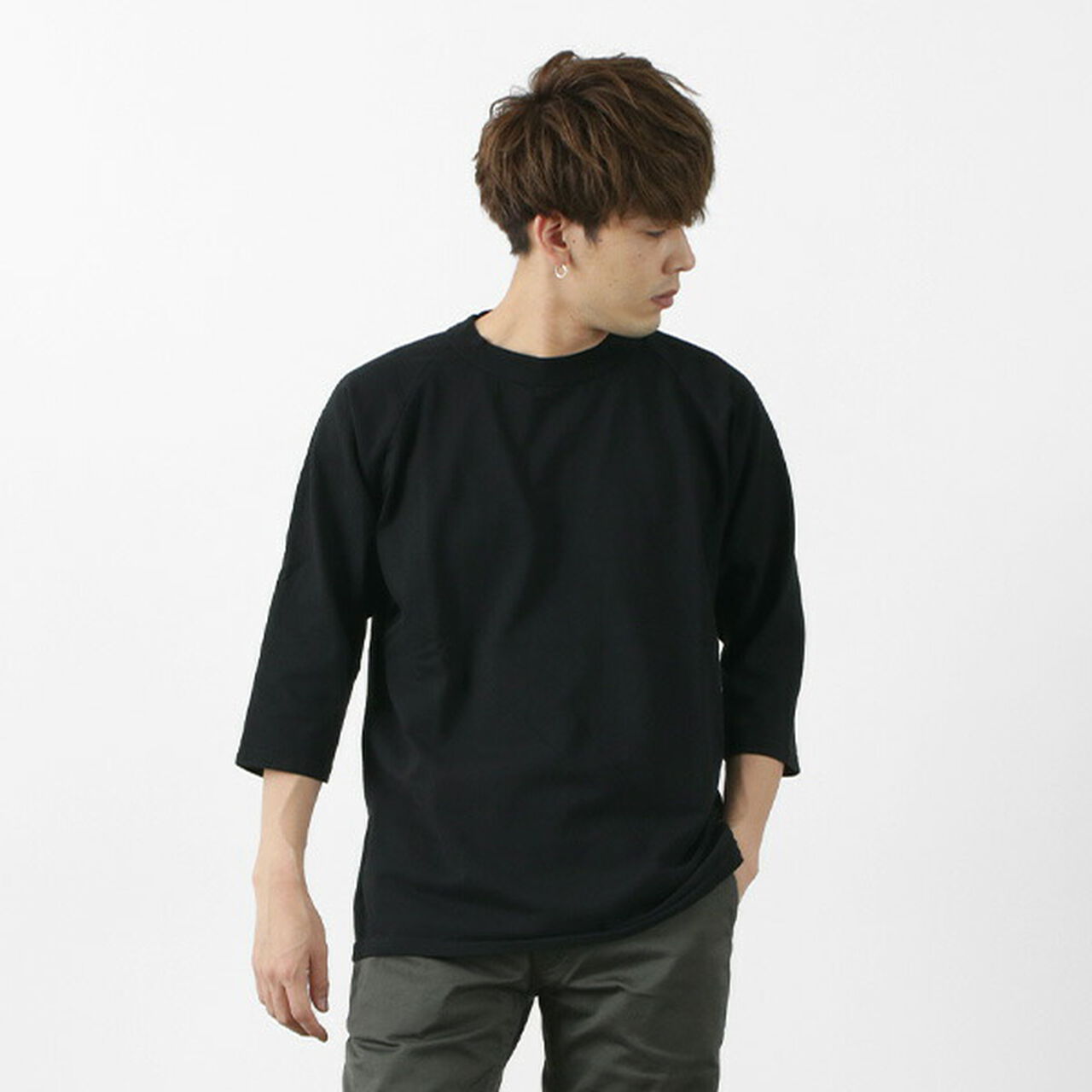 7/10 Sleeve Raglan T-Shirt,Black, large image number 0