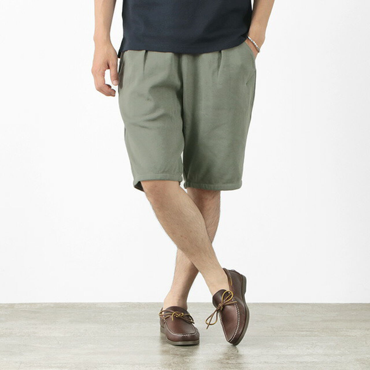 Cotton Jersey Tucked Half Pants,Olive, large image number 0