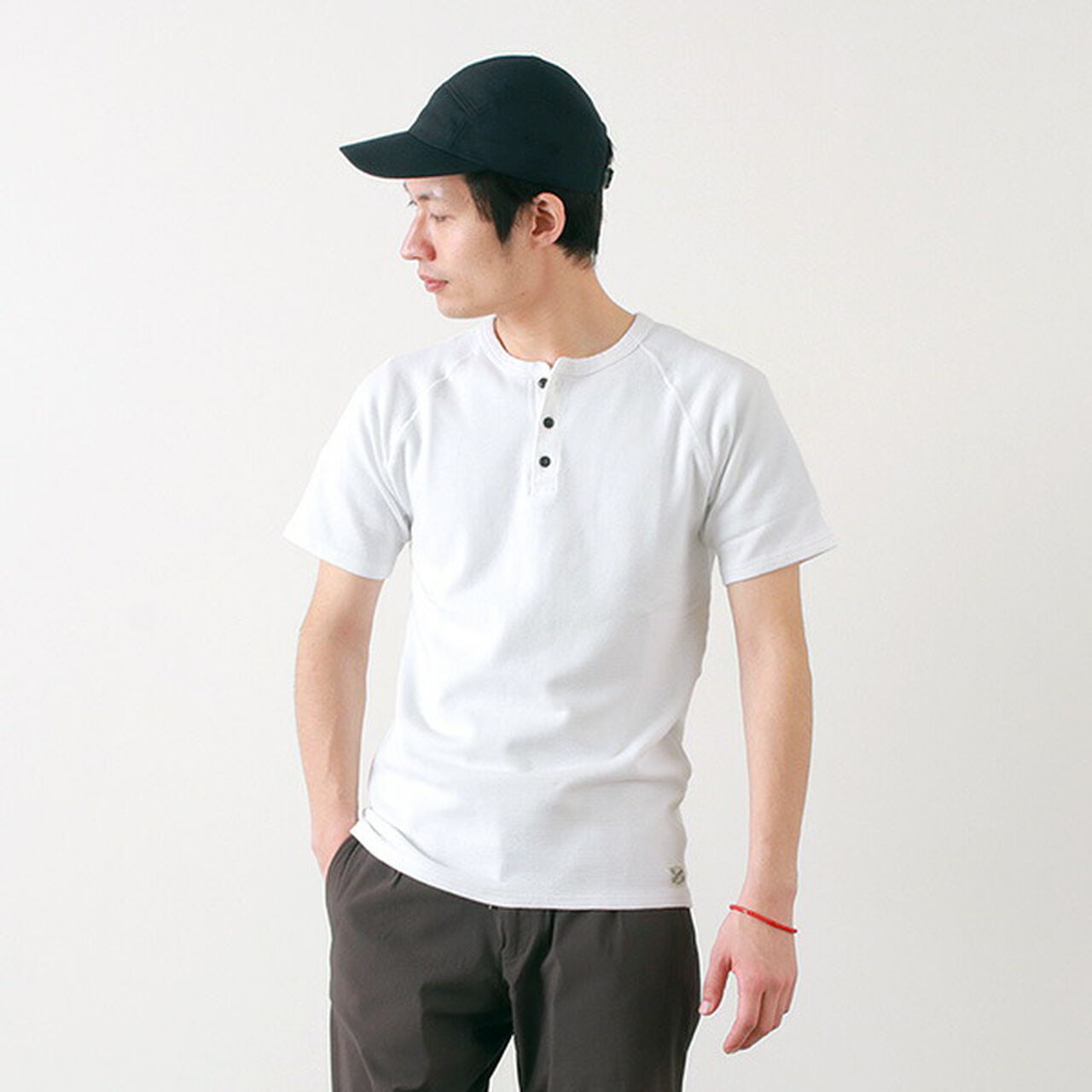 Raffy Spun Milled Henry Neck T-Shirt,White, large image number 0