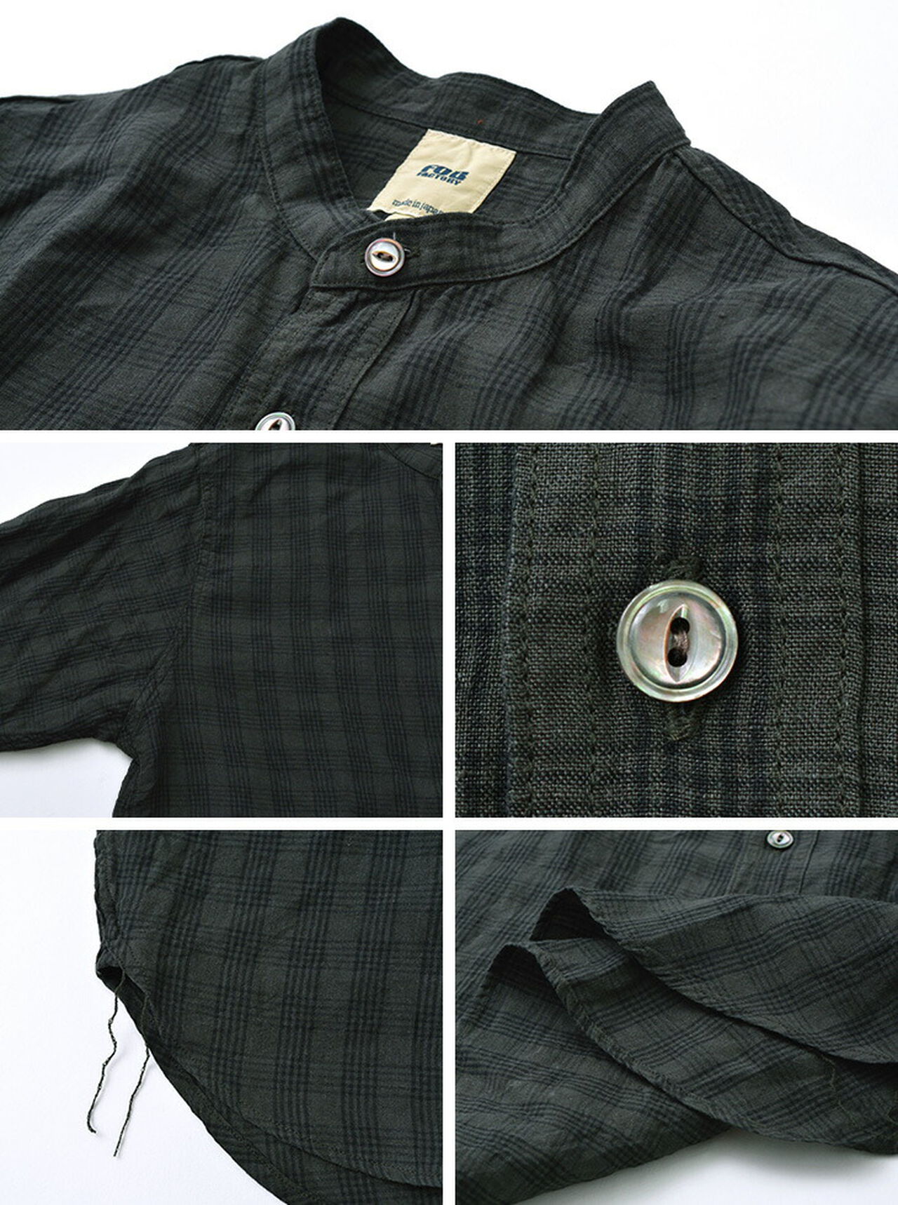 F3466 checked band collar shirt,, large image number 10