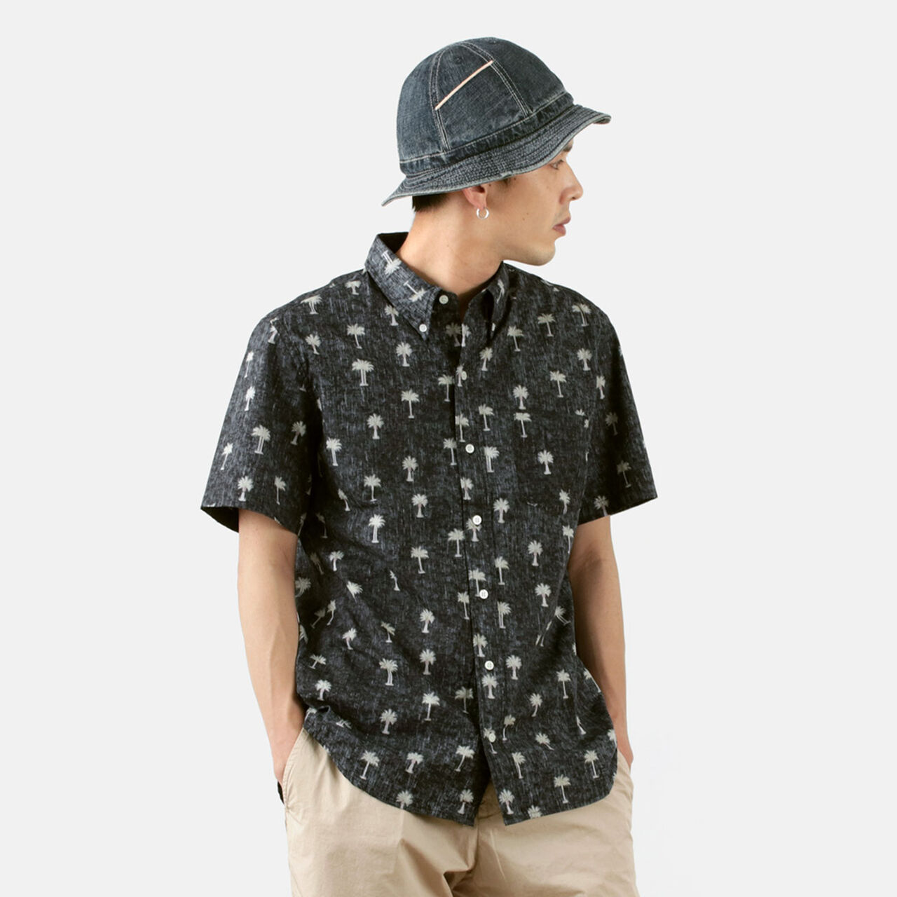 Hawaiian Button Down Shirt (Palm Tree),Navy, large image number 0
