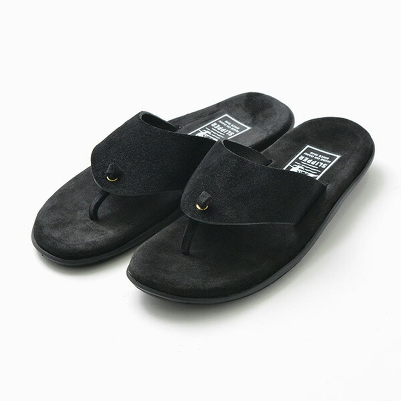 Wide strap thong leather sandal,Black, large image number 0
