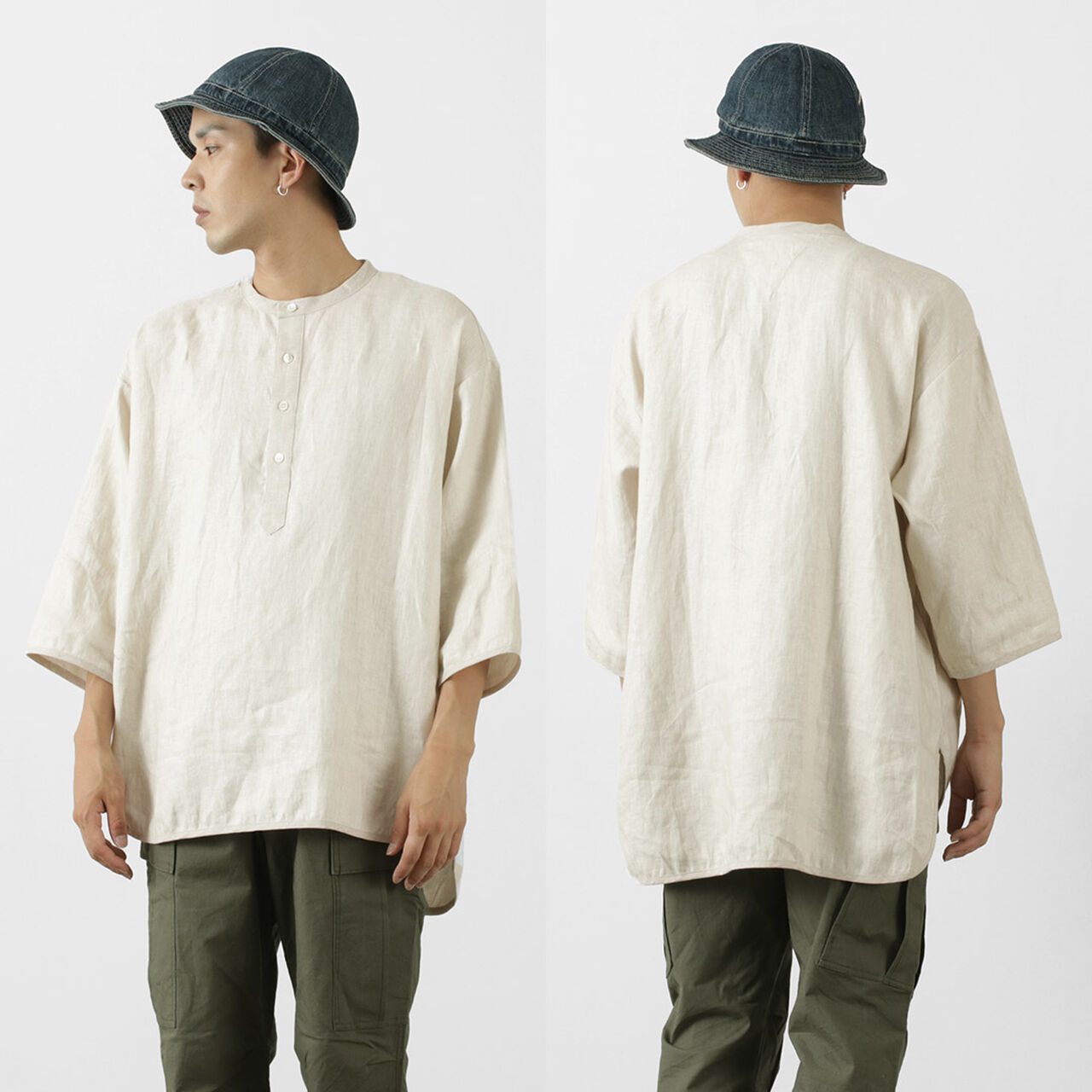 Linen cloth Henley Neck T-Shirt,, large image number 10
