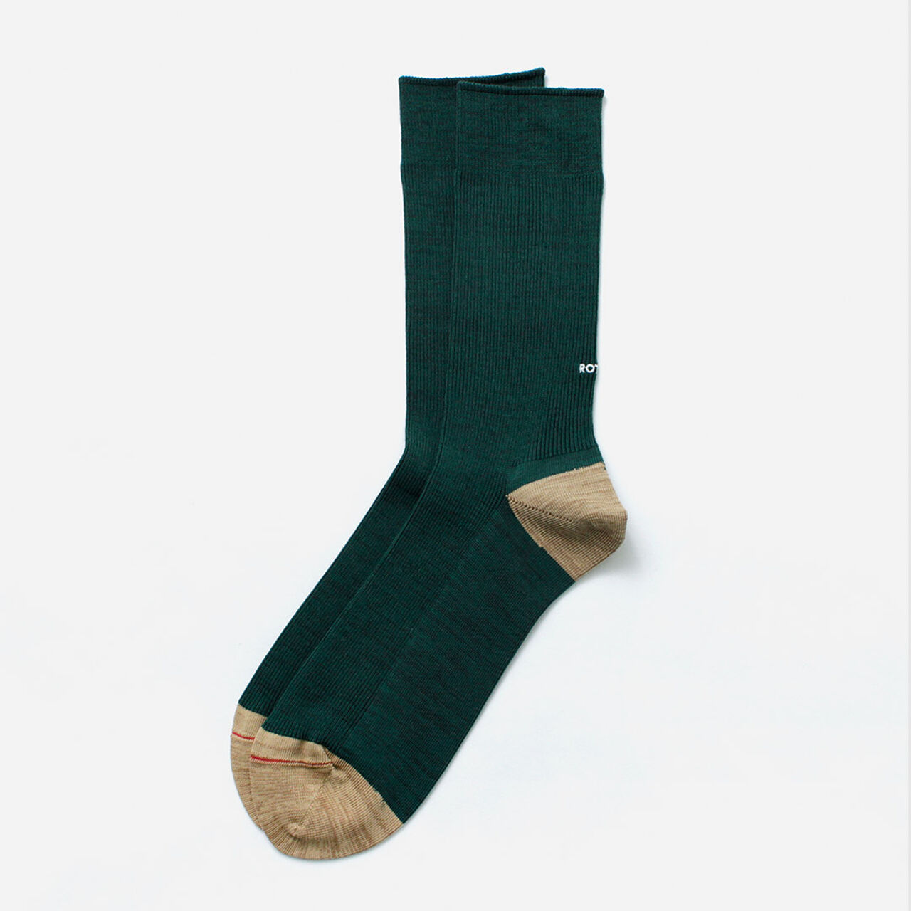Organic Cotton & Recycled Polyester Ribbed Crew Socks,DarkGreen_Beige, large image number 0