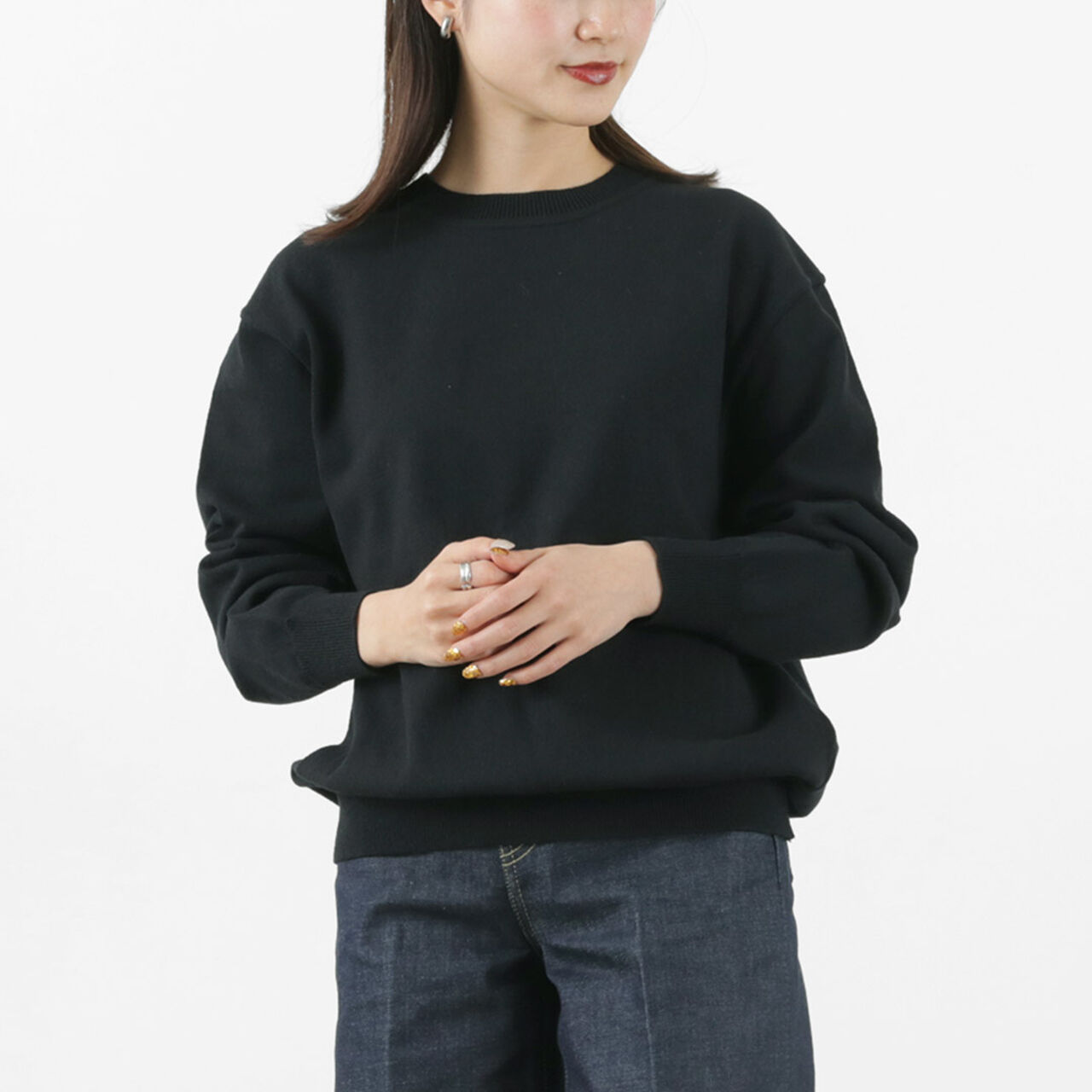 Color Special Order Wave Cotton Knit Pullover,Black, large image number 0