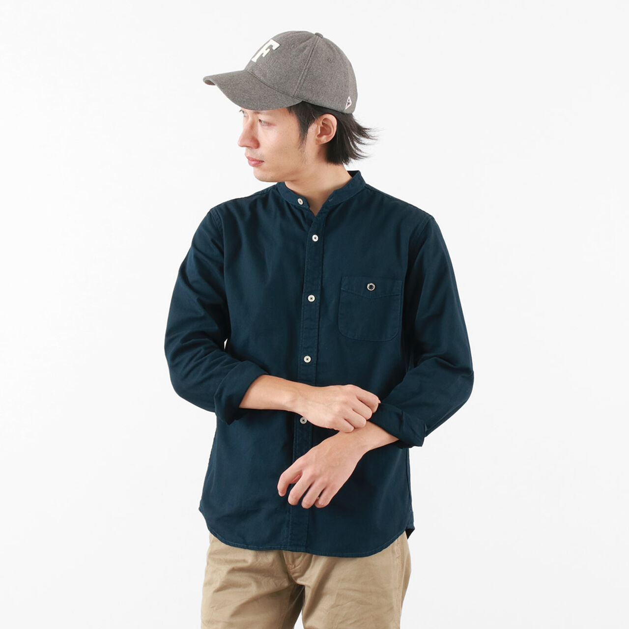 Special Order Ox Band Collar Shirt,Navy, large image number 0