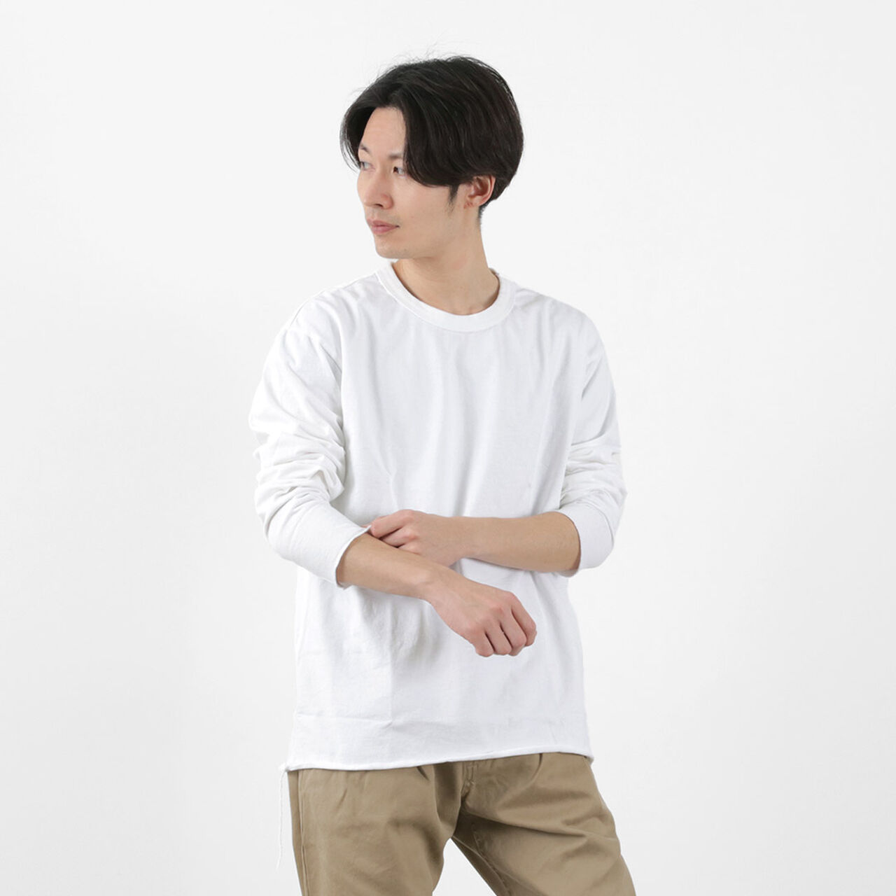 Loose Long Sleeve T-Shirt,White, large image number 0