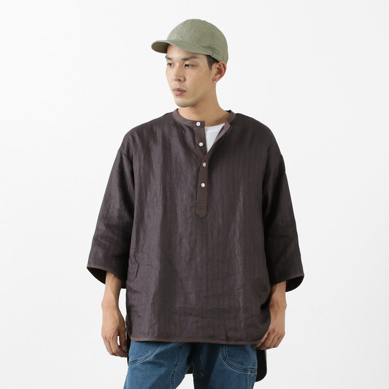 Linen cloth Henley Neck T-Shirt,, large image number 16