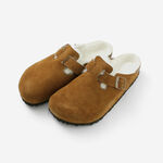 Boston Shearling Suede Leather Fur Clog Sandals,Mink, swatch