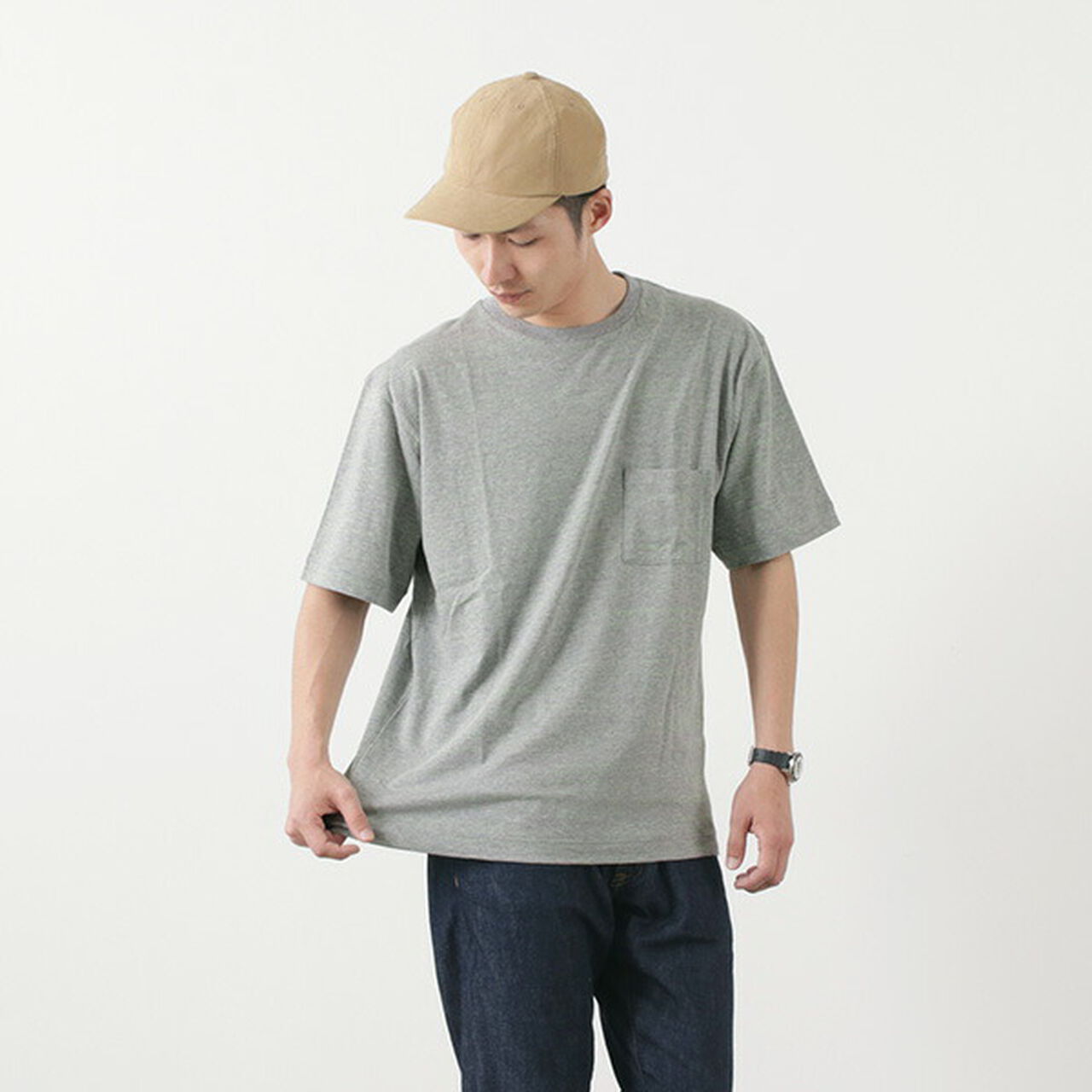 Crew Neck Pocket Tee / Loose Fit / Neon Yellow,Grey×NeonGreen, large image number 0