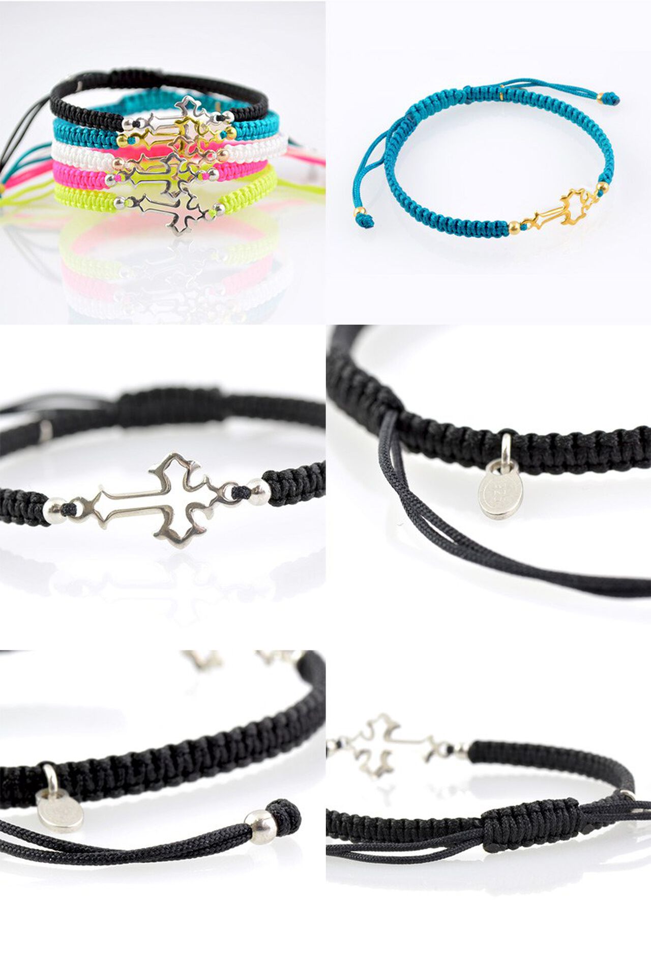 Silver cross notched cord bracelet,Black_PinkGold, large image number 8