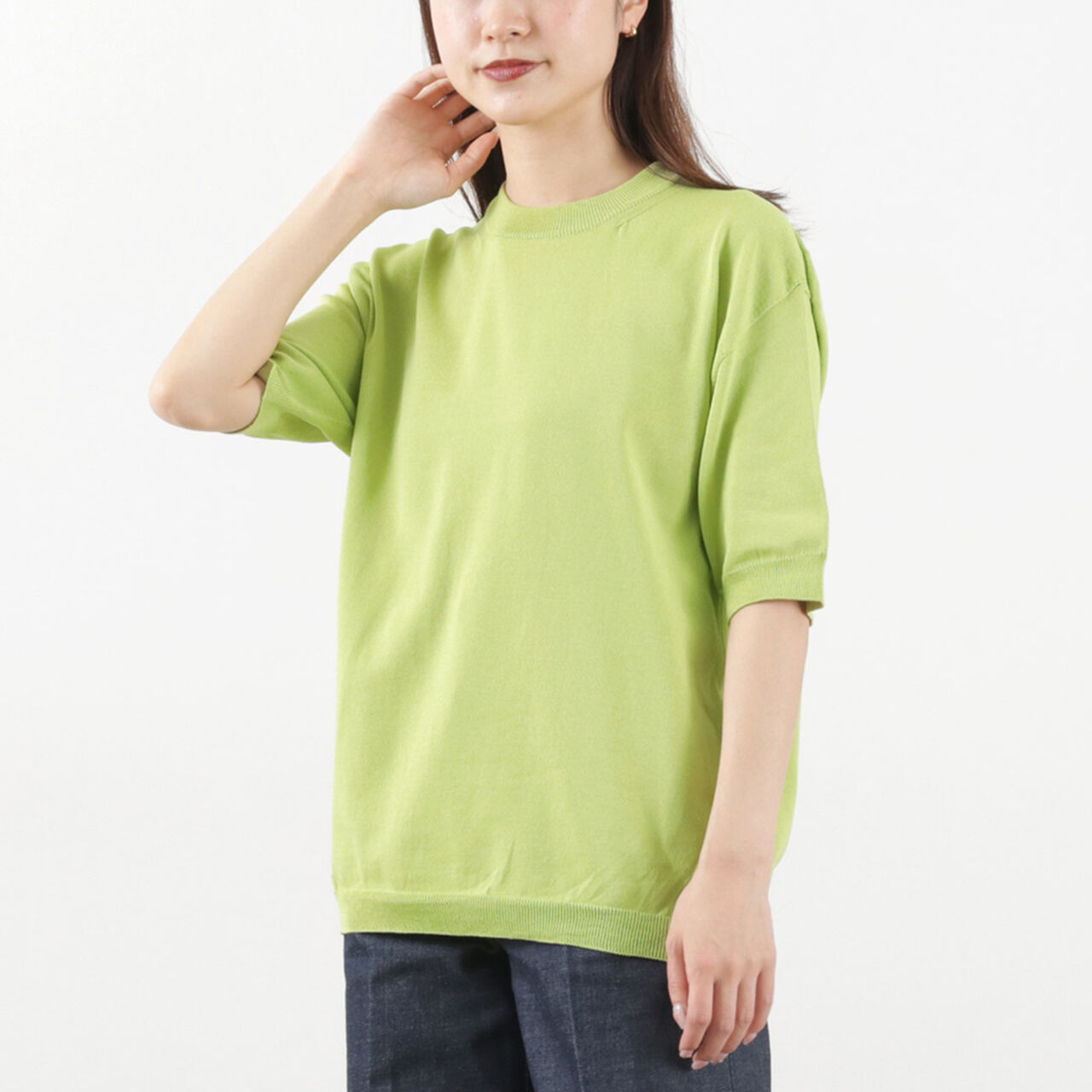 Cotton Fitted Seamless Knit Tee,Green, large image number 0