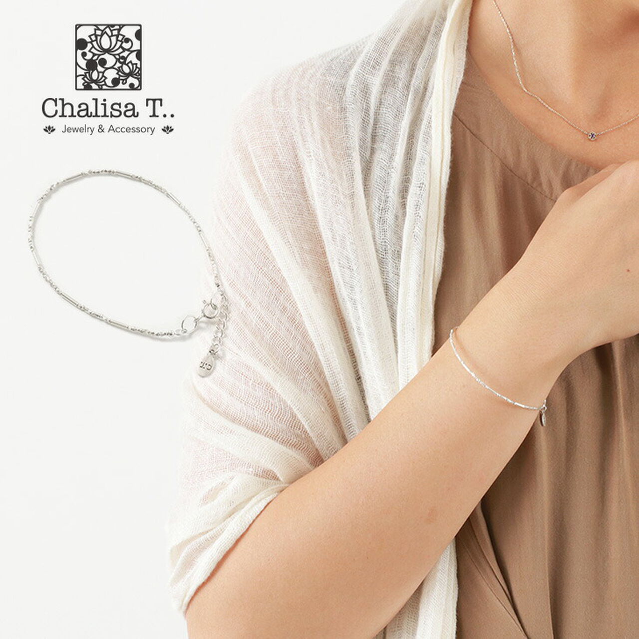 Multi-cut Karen silver beads & tube beads / bracelet,, large image number 0