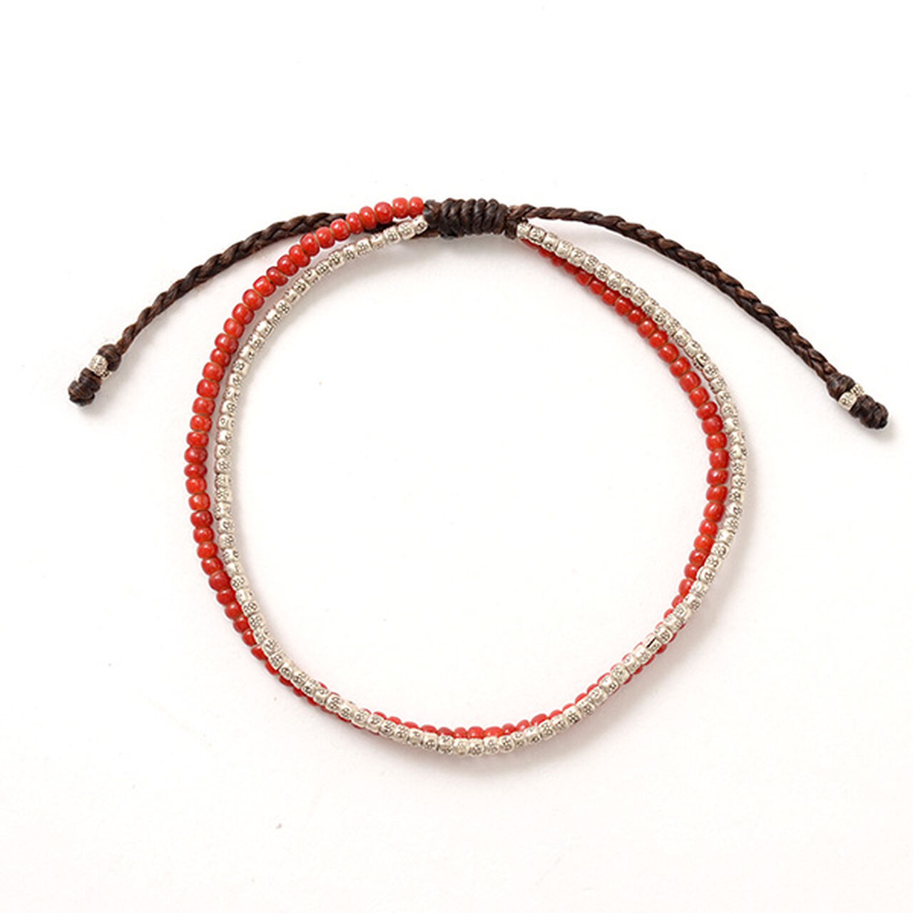 Two strands waxed cord anklet (white heart/silver),Red, large image number 0