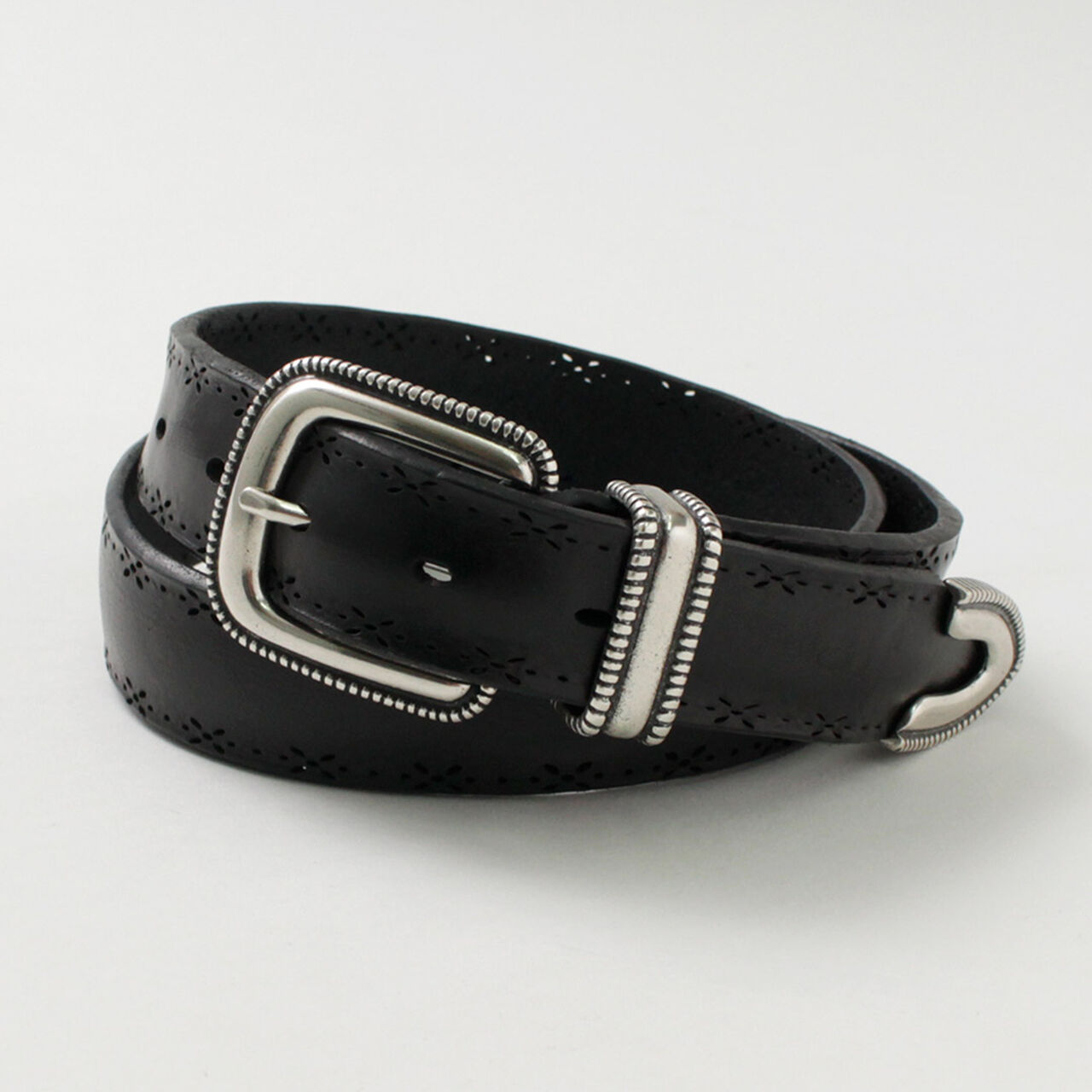 Bull Soft punched leather belt with metal tip,, large image number 0