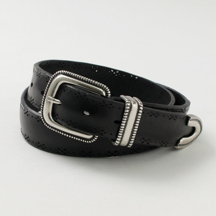 Bull Soft punched leather belt with metal tip